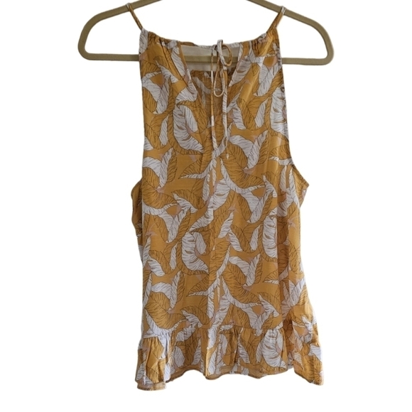 Nine West Yellow Leaf Print Sleeveless Blouse Tank XL - Picture 8 of 9